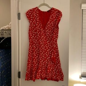Red J Crew Cap Sleeve Faux Wrap Dress